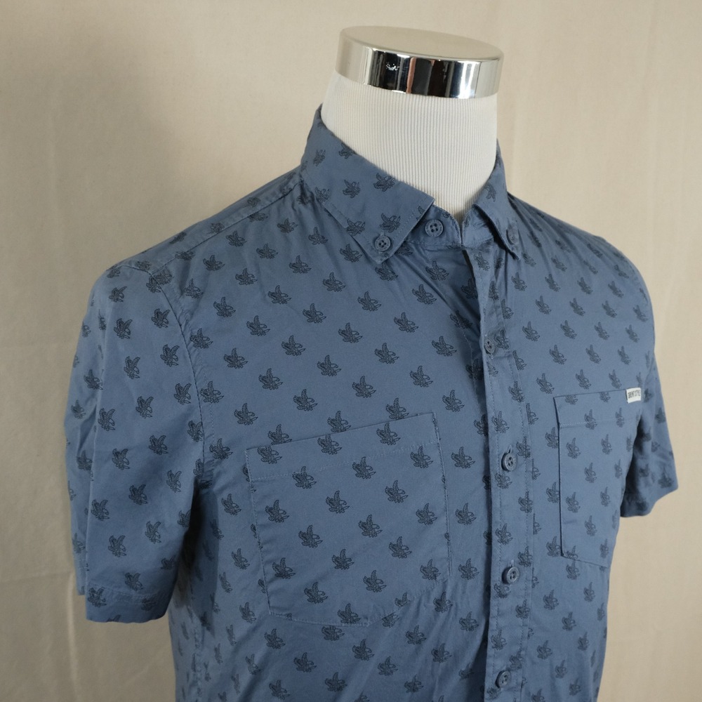 Grunt Style Small Button Down Shirt Blue Eagle Print Short Sleeve Casual Mens